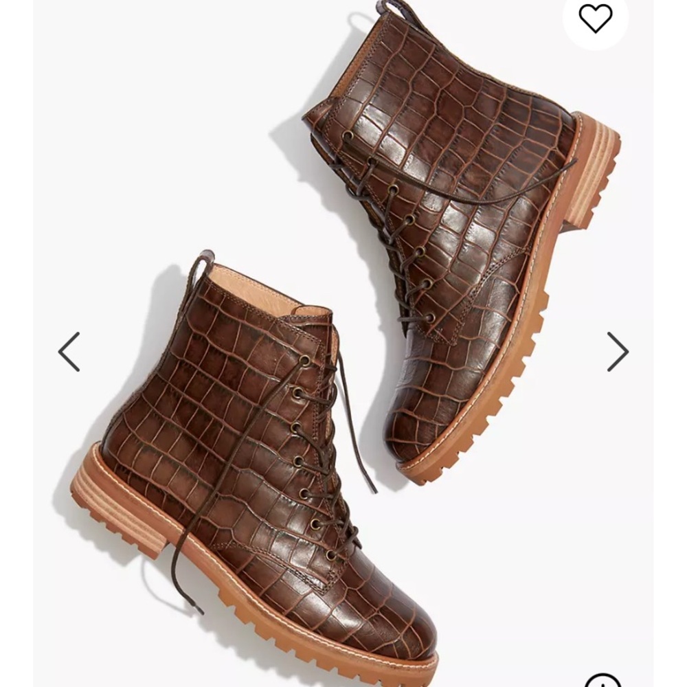 The Clair Lace-Up Boot in Croc Embossed Leather